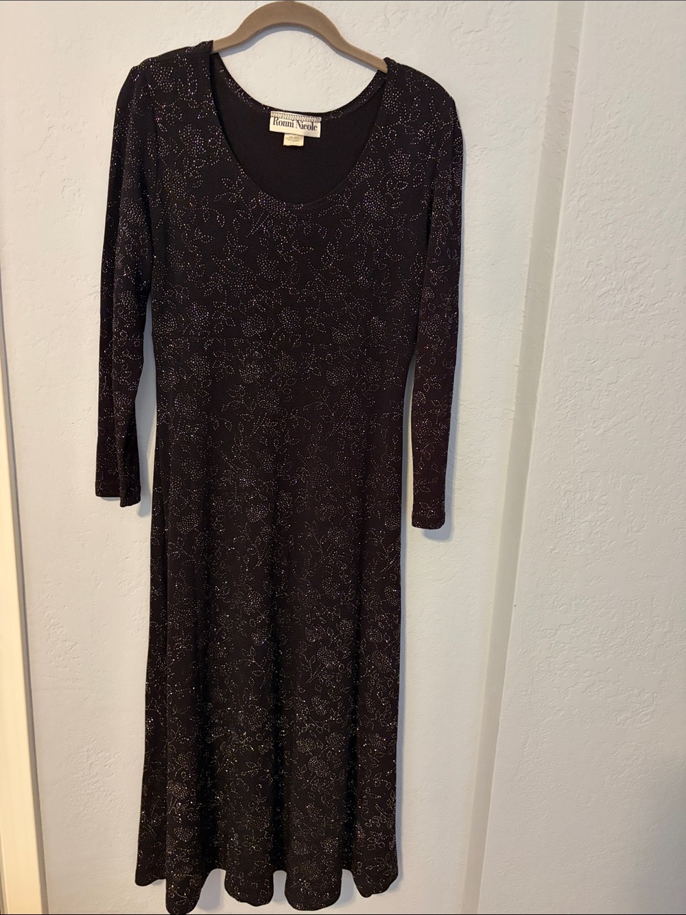 Ronni Nicole Black Long-Sleeve Sparkle A-Line Dress